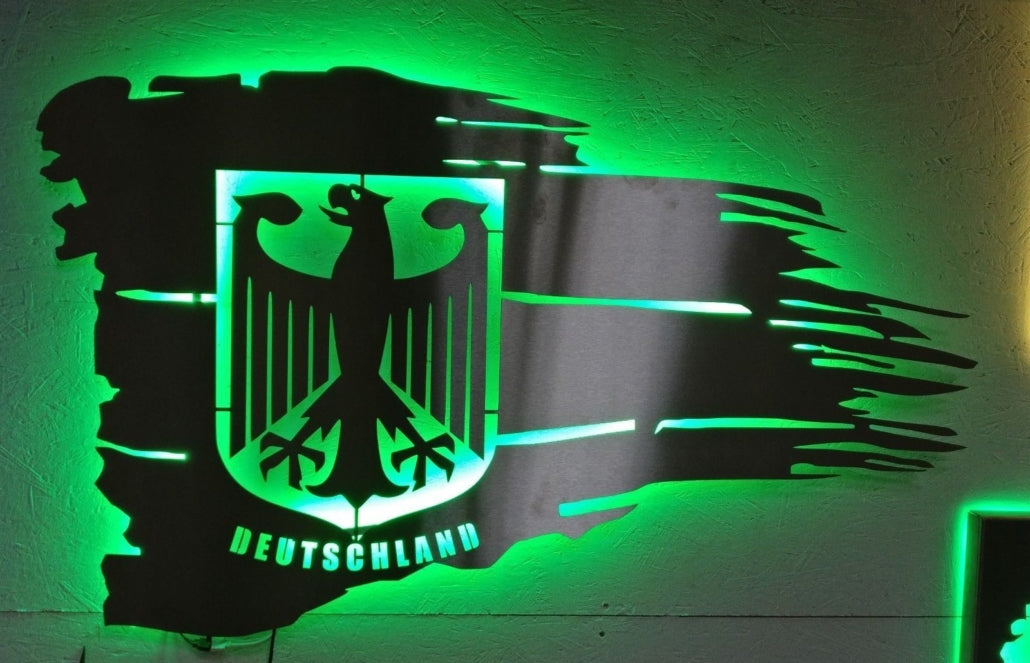 Deutschlandfahne mit Adler,Edelstahl LED Beleuchtet