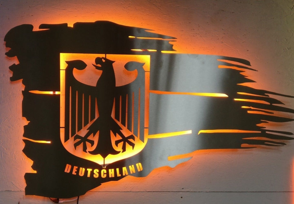 Deutschlandfahne mit Adler,Edelstahl LED Beleuchtet