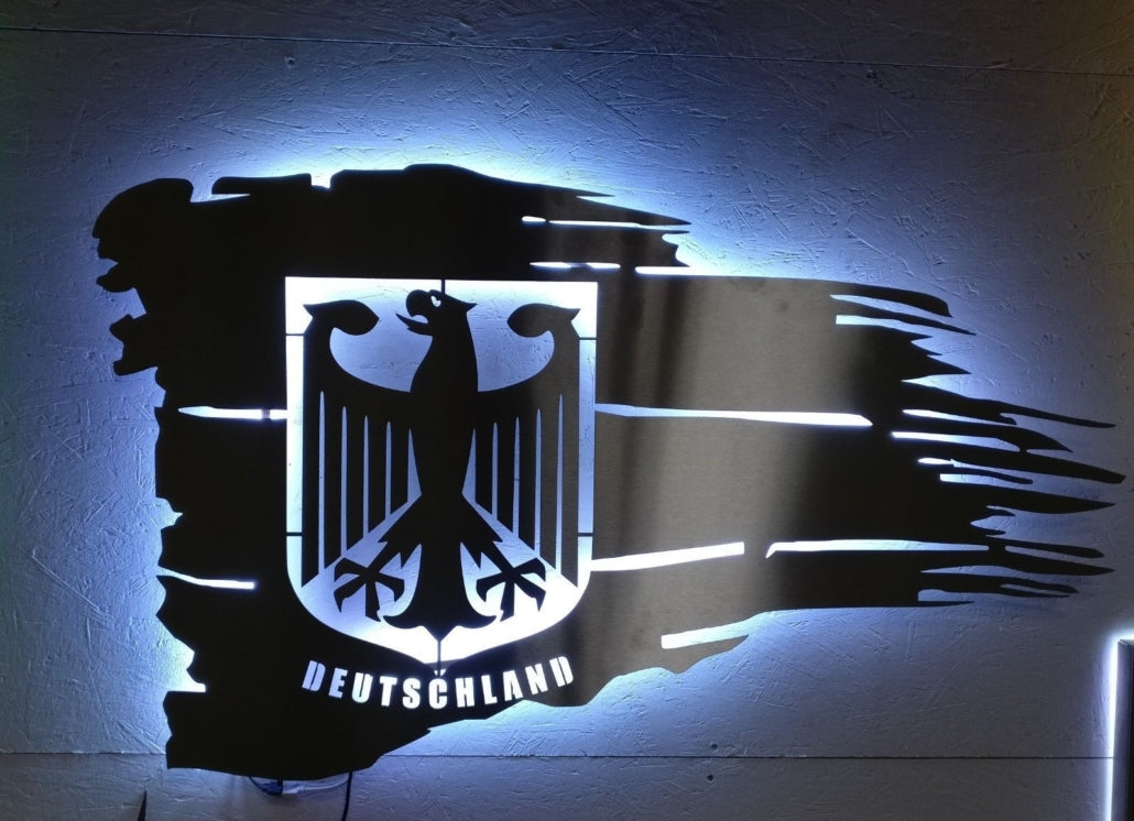 Deutschlandfahne mit Adler,Edelstahl LED Beleuchtet