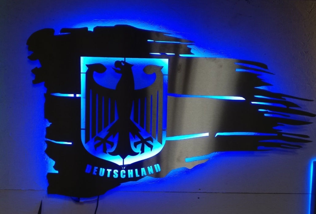 Deutschlandfahne mit Adler,Edelstahl LED Beleuchtet