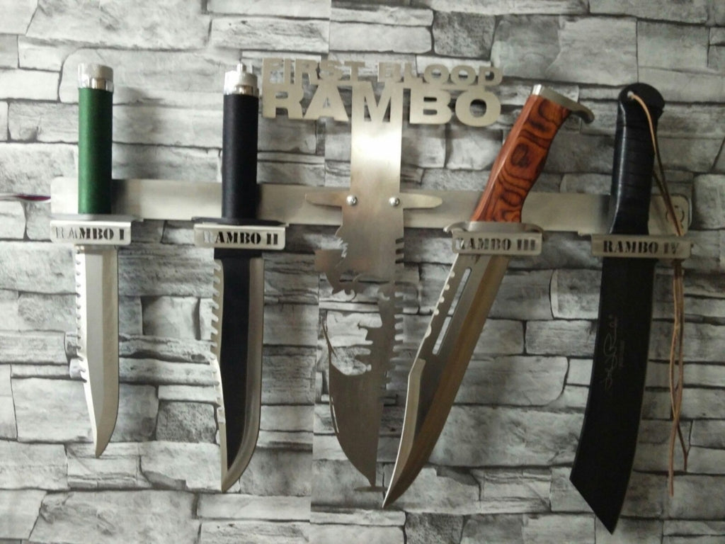 Arizona Outlet Rambo Messer Set 1-2-3 und 4 + Edelstahl Design Wandhalter