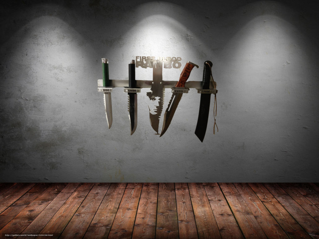 Arizona Outlet Rambo Messer Set 1-2-3 und 4 + Edelstahl Design Wandhalter